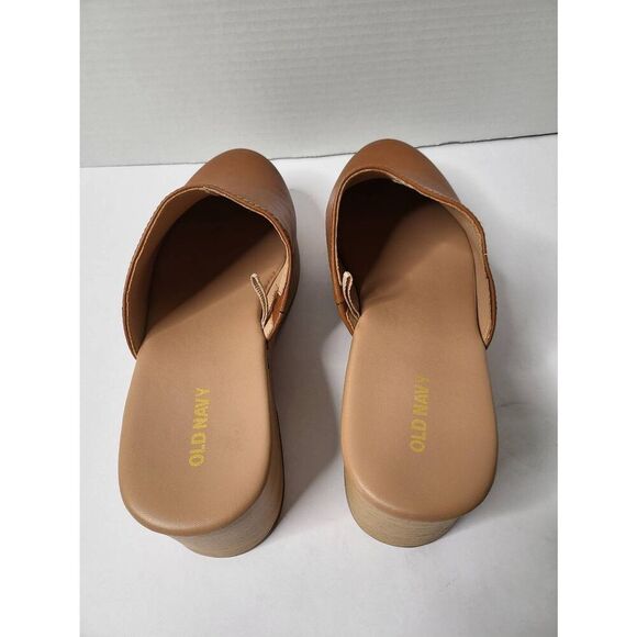 Old Navy Faux Leather Classic Clog Platform Mule Brown Comfort Size 8 Slip on - Picture 8 of 11